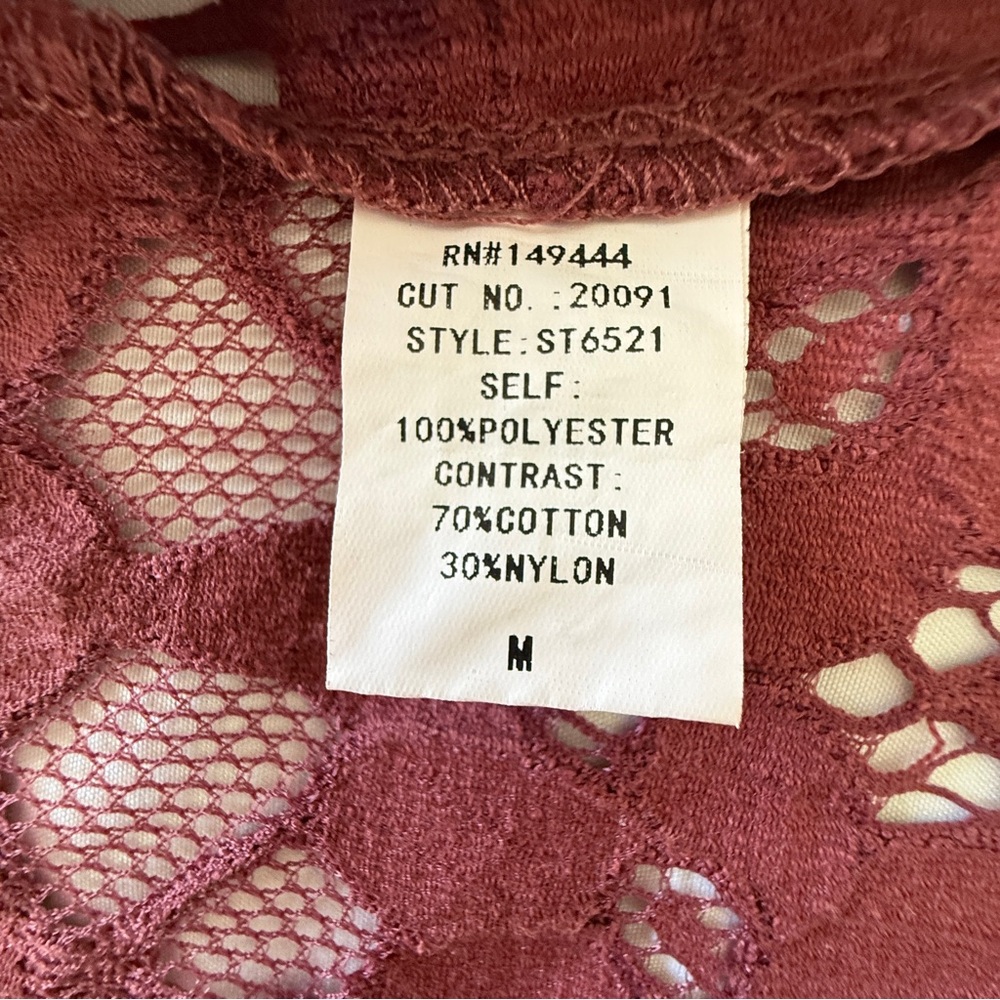 Ember Burgundy Lace Longline Duster Cardigan Size M - Picture 5 of 9